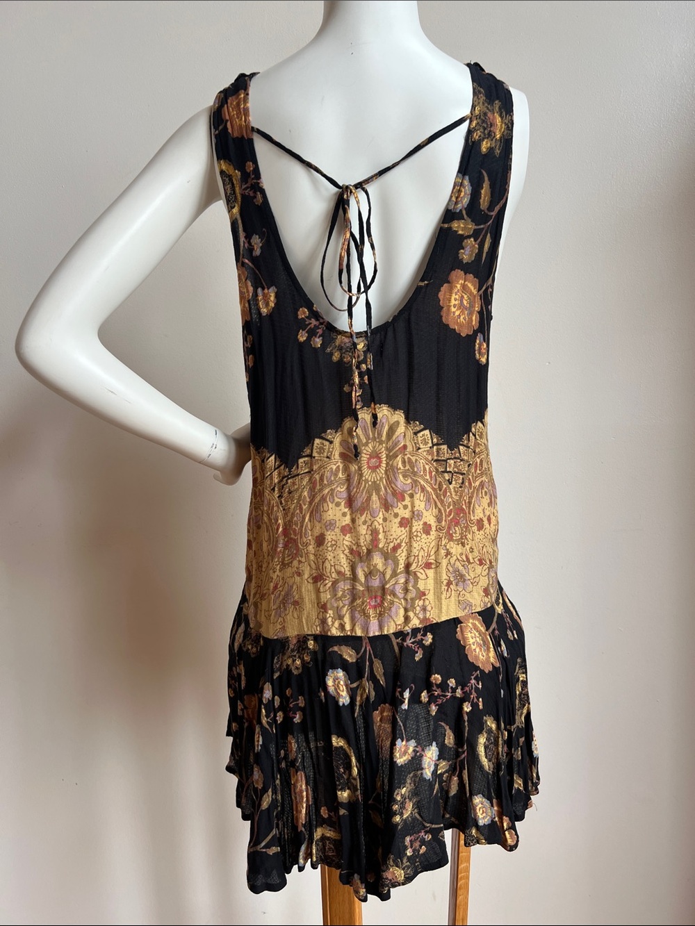 Free People Black mini Dress with Gold Floral Accents - Picture 3 of 5